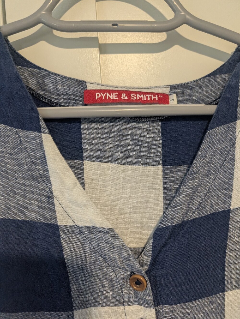 Pyne & Smith Blue & White Check European Linen Maxi Dress -S- - Picture 2 of 11